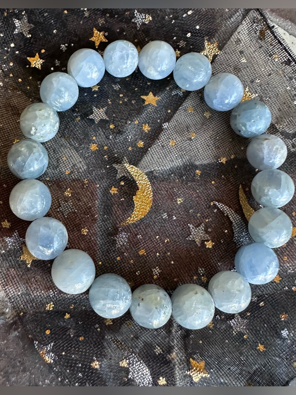 Celestite Round Bead 10mm 6.75 inch Stretch Bracelet NWT